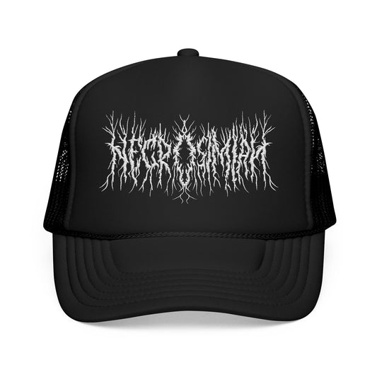 Trucker Hat — Embroidered Black Metal Logo Foam Cap